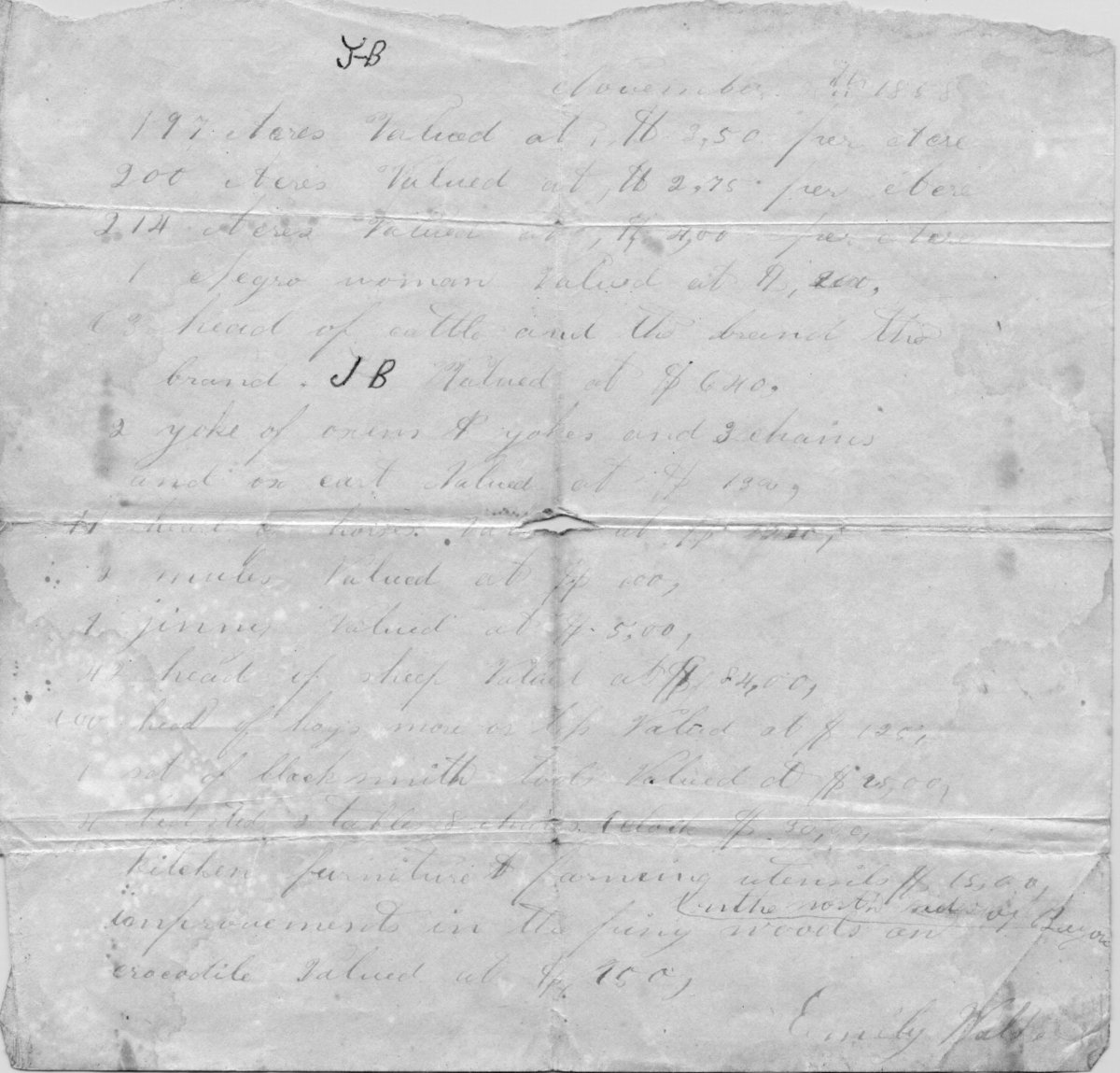 Inventory of Thomas Jefferson Walker property - 1858 1