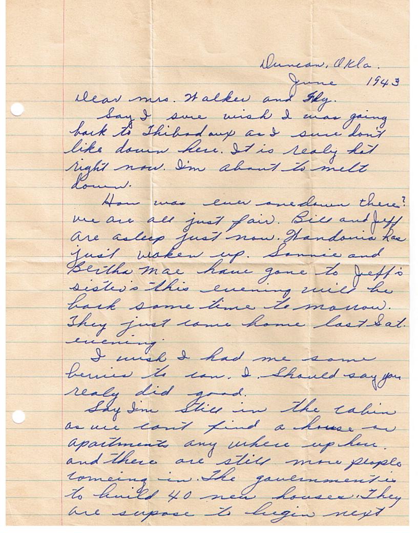 Letter to Ethel Mae Walker from Mrs. Jeff 
Lawson, Duncan, Oklahoma - 1943 2