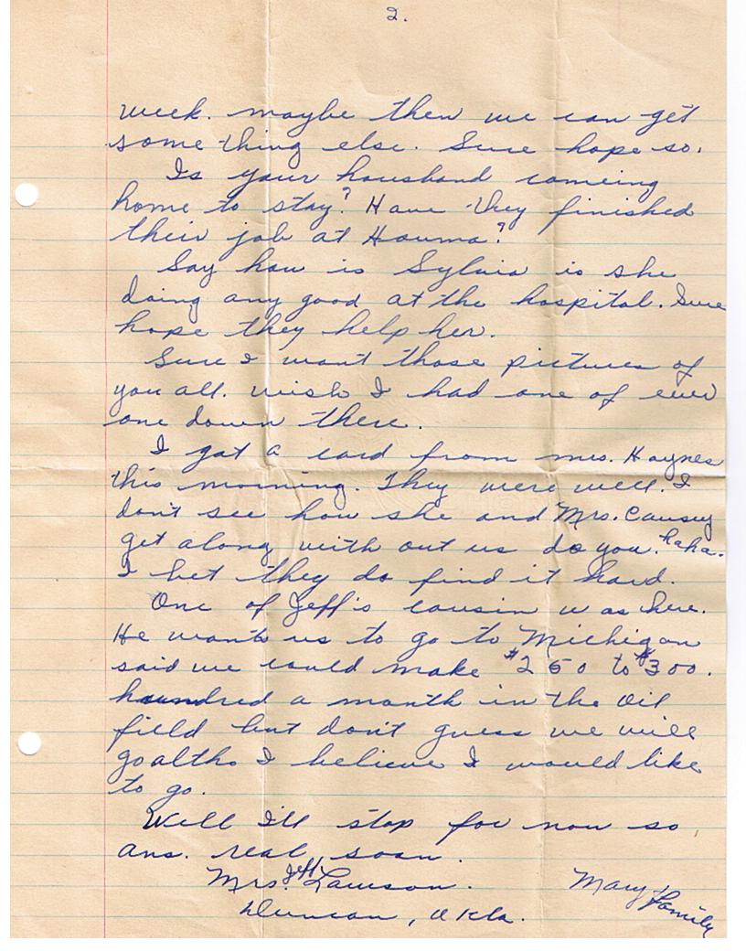 Letter to Ethel Mae Walker from Mrs. Jeff 
Lawson, Duncan, Oklahoma - 1943 3