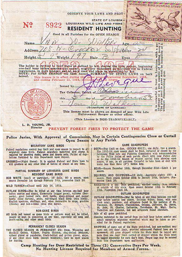 Hunting License for 1953-1954 Season