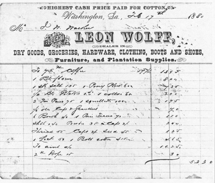 Andrew Jackson Walker's bill from Leon Wolff - 1880 1