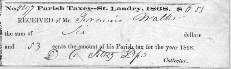 Walker tax bill paid by Frances Walker - 1868 1