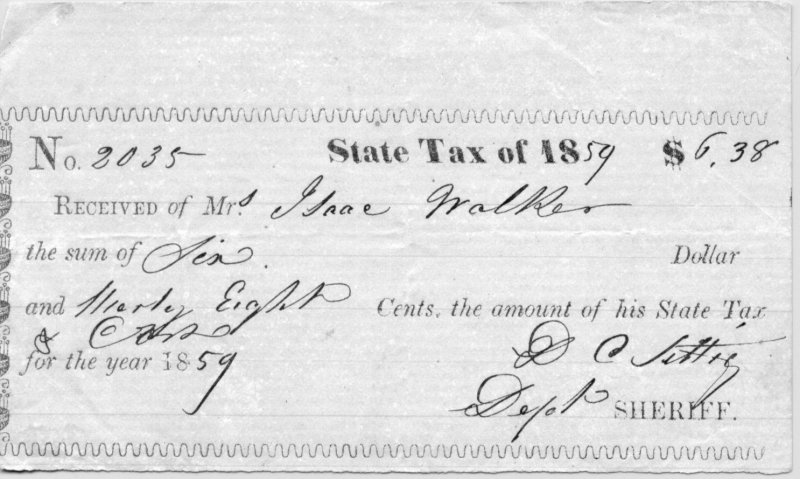 Mrs. Isaac Walker payed state taxes - 1859 1