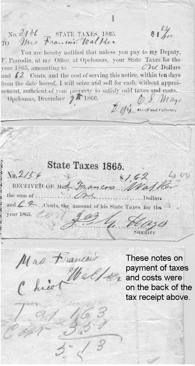 Mrs. Frances Walker payed state taxes - 1865 1