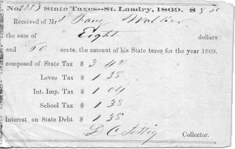 Mrs. Frances Walker payed state taxes - 1869 1