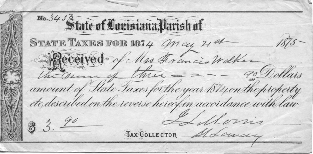 Mrs. Frances Walker payed state taxes - 1874 1