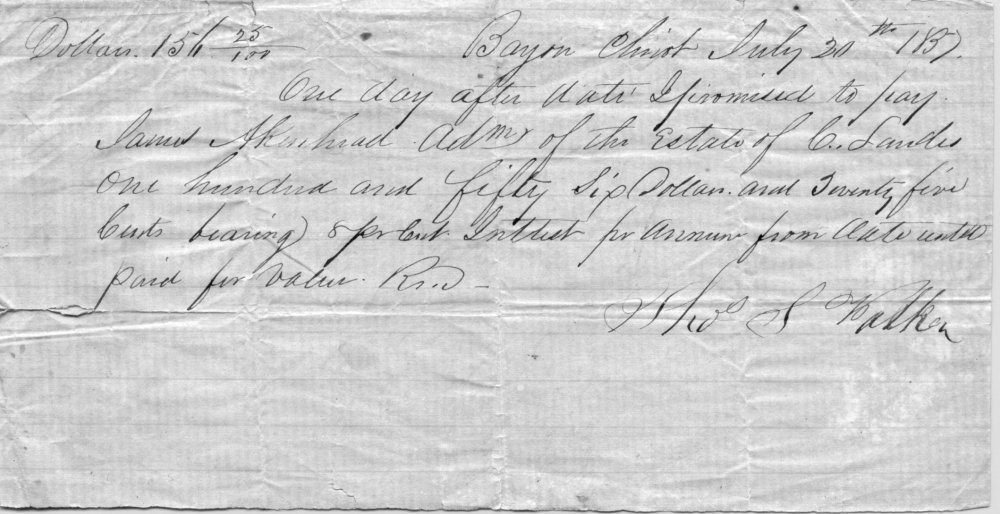 Thomas Jefferson Walker note of debt - 1857 1