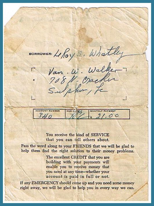 Loan Document for Leroy Sherwood Whatley