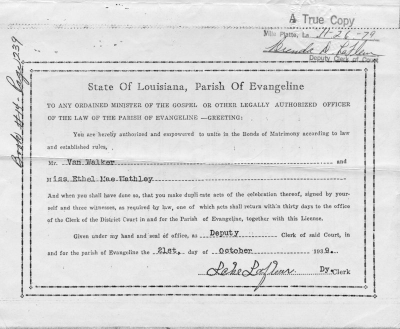 Van Walker and Ethel Whatley marriage license 2